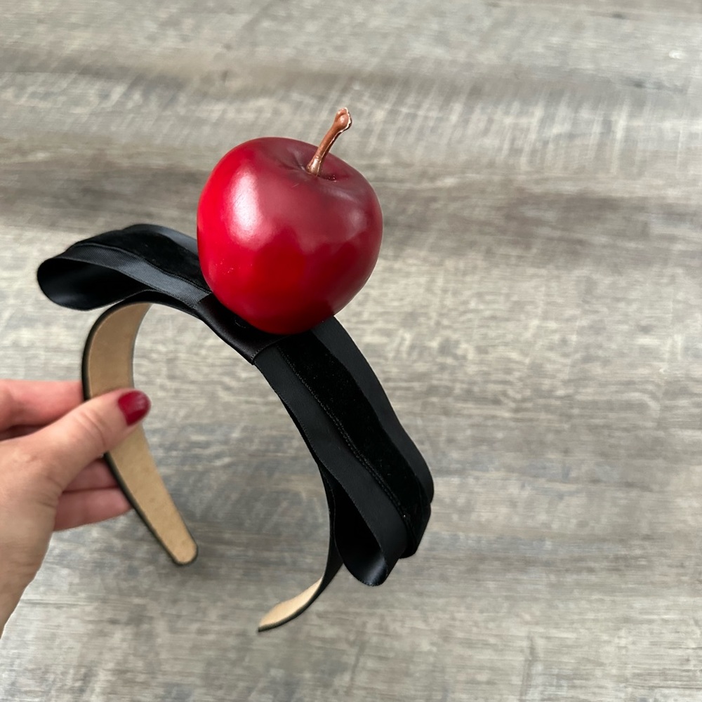 Handmade Designer Fascinator Headband Black Bow Red Apple